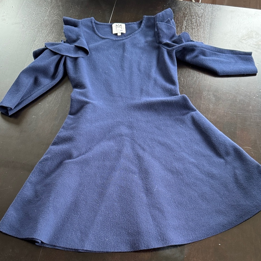 Milly Minis Navy Ruffle-Shoulder Knit Dress